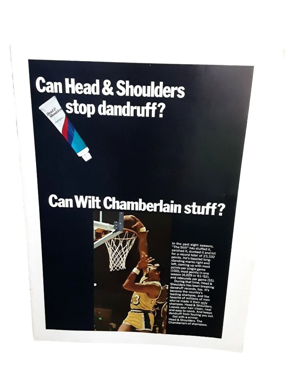 1969 Wilt Chamberlain Lakers Head & Shoulders Shampoo Vintage Ad